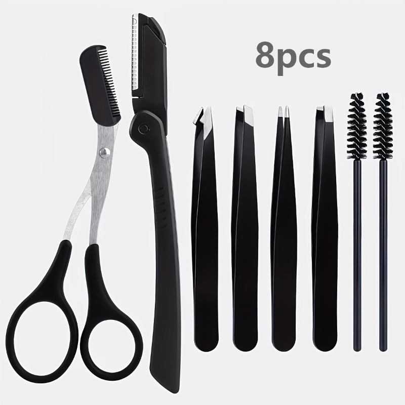 Mens Grooming Kit Bag - 8-teiliges Augenbrauen-Pflegeset aus Edelstahl, tragbares schwarzes
