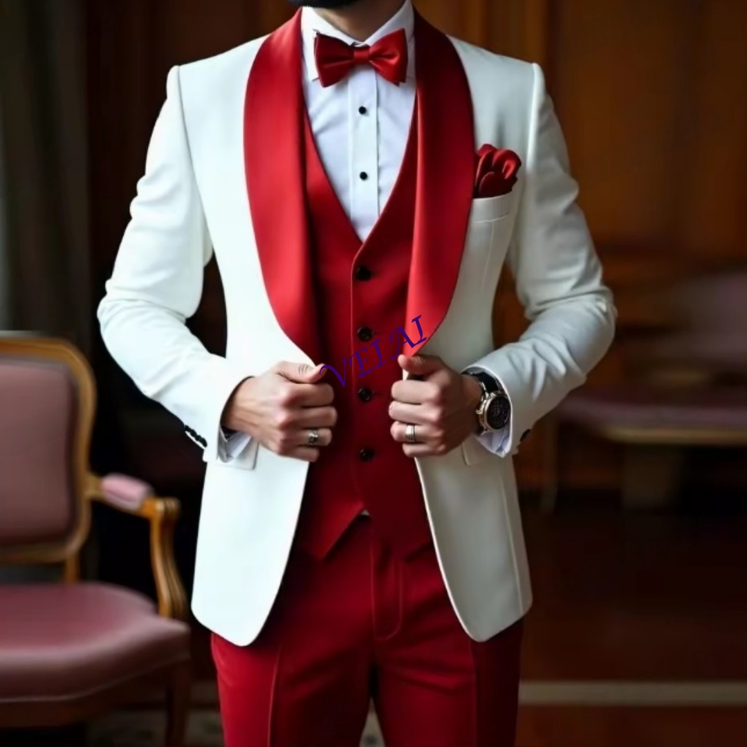 Men'S Grooming Daily - CustomizedNew Weißer und roter Herrenanzug für