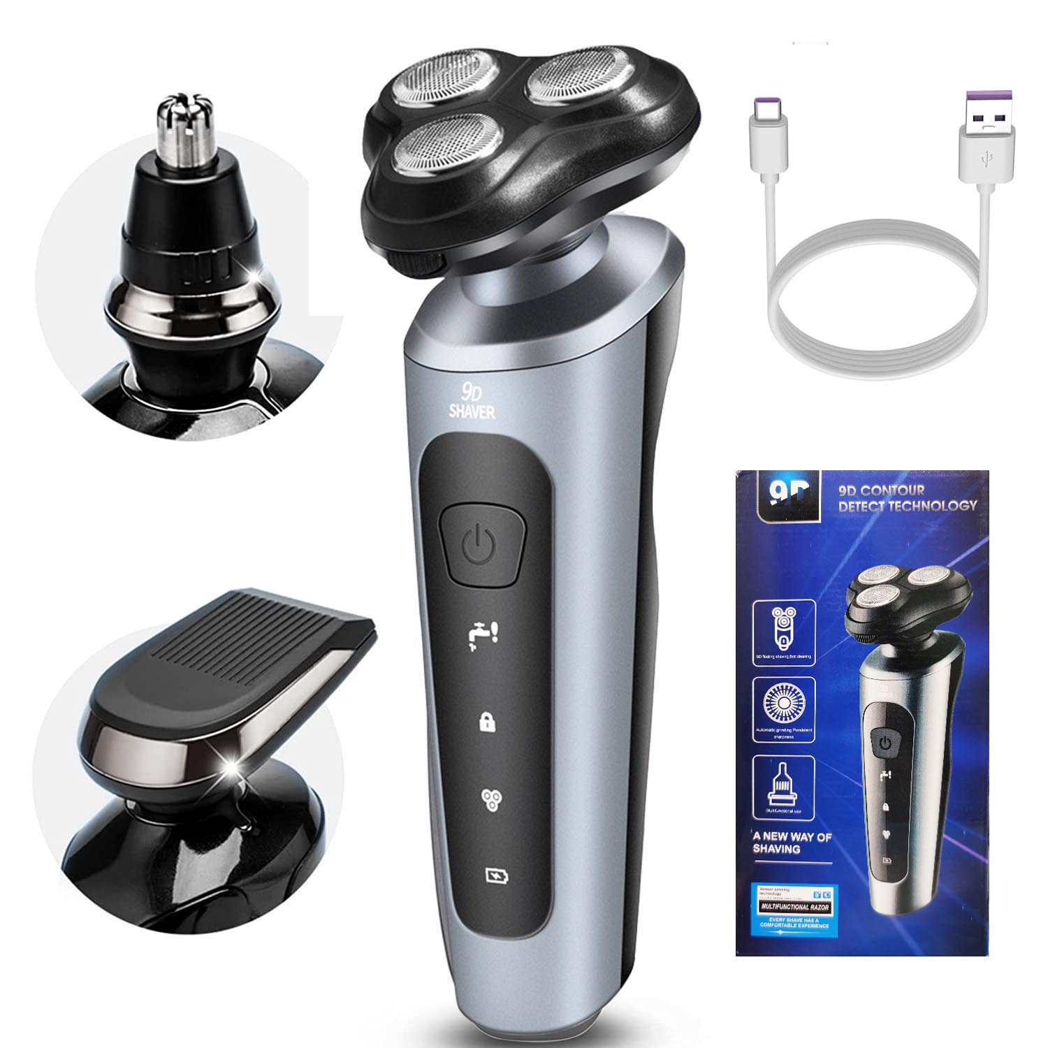 Mens Grooming Kit Bag - New Man Elektrorasierer USB wiederaufladbarer 3-in-1-Gesichtsrasierer