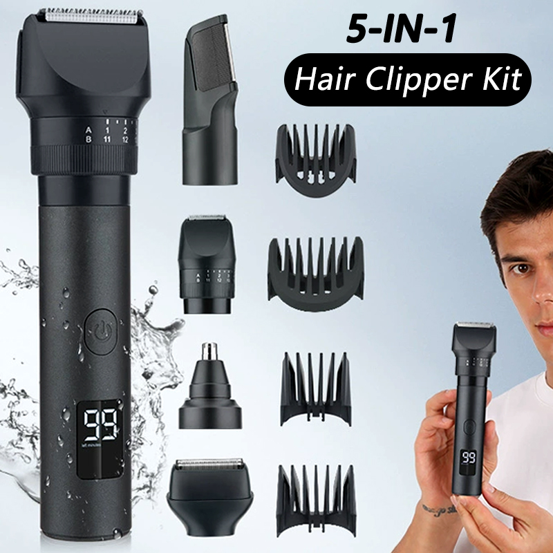 Men'S Grooming Electric Trimmer - 5-in-1 Kabelloser Haarschneider mit LED-Display, Bart-/Nasentrimmer