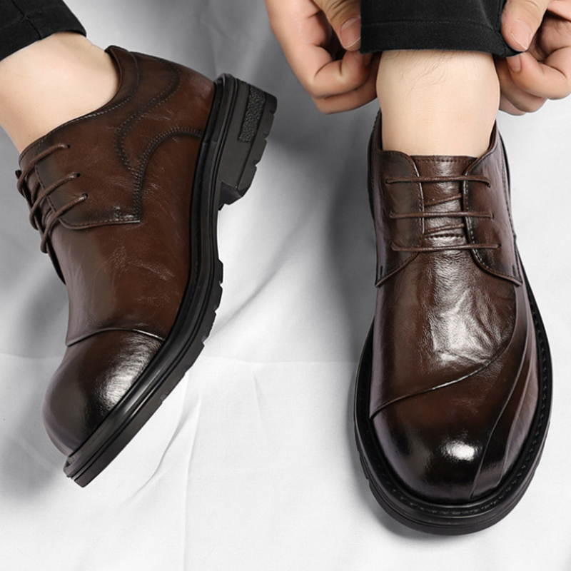 Men'S Grooming Daily - Braune, glänzende, echte Lederschuhe mit Schnürung,