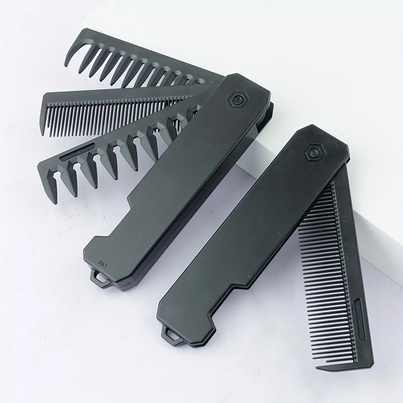 Mens Grooming Kit Bag - 3-in-1 faltbarer Bartkamm für Männer, Bartkammbürste,