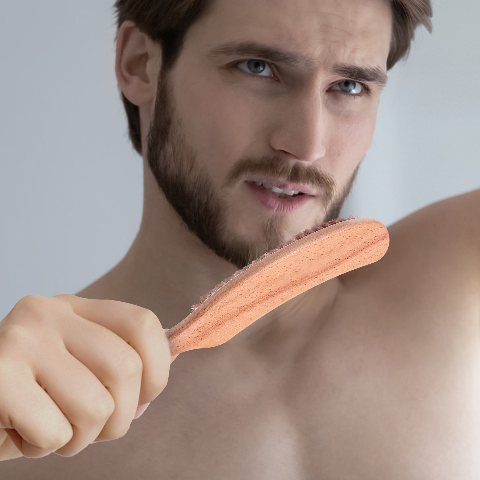 Men'S Grooming Brush - 1 Stück Premium-Nylon-Bartbürste mit Naturholzgriff für