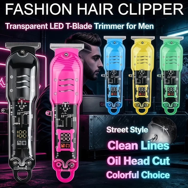 Men Grooming Home - Transparenter elektrischer Haarschneider mit LCD-Digitalanzeige, wiederaufladbarer,
