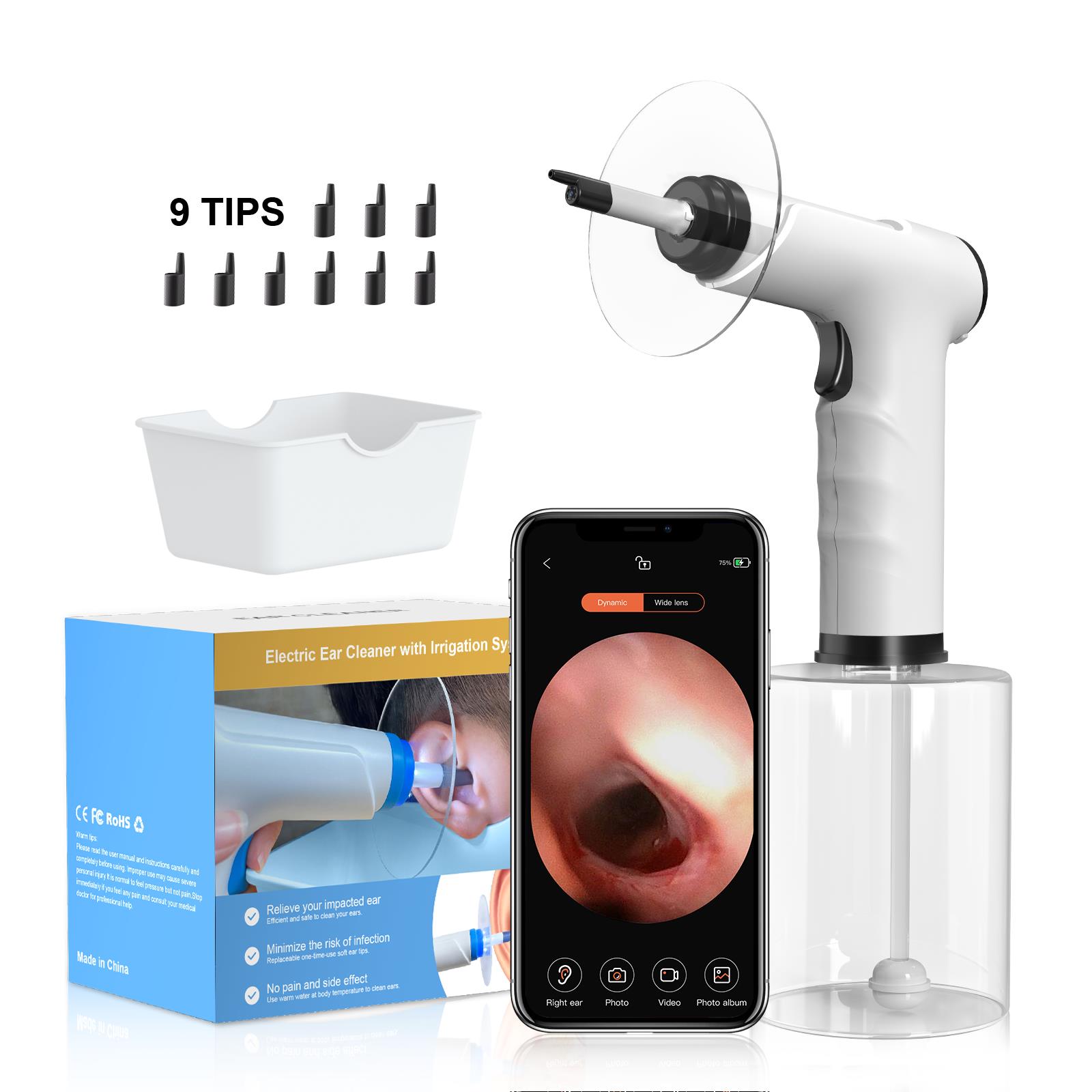Ear Wax Remover - Tragbares Ohrreinigungsgerät mit Wasserspülspritze, Ohrenschmalzentfernung, Endoskopie-Spülpumpe