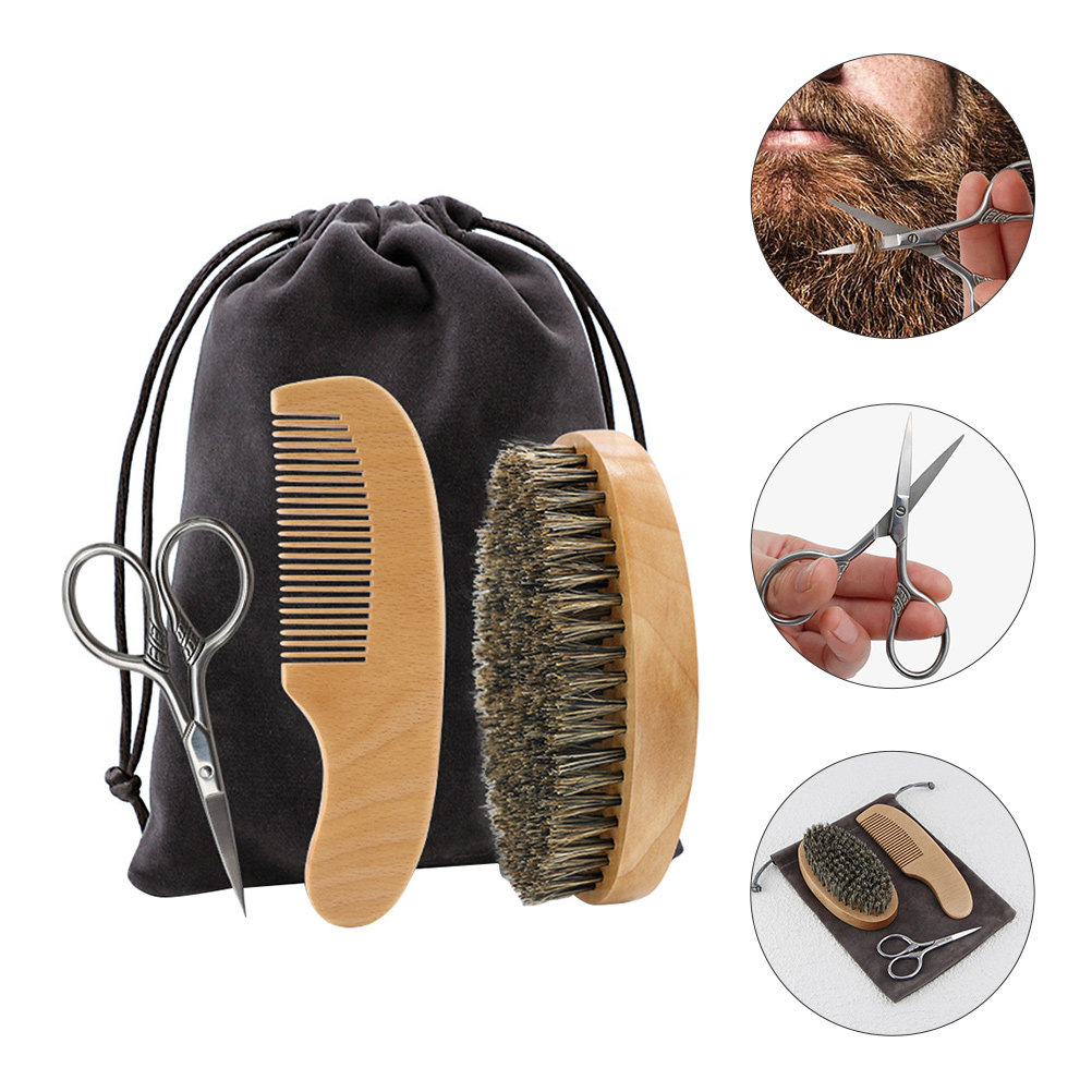 Mens Grooming Kit Bag - 1 Set Bart-Styling-Set für Männer, Premium-Bartbürste,